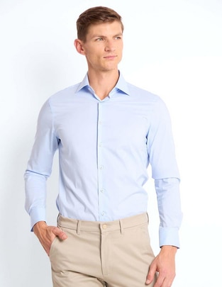 Camisa business casual de algodón manga larga para hombre