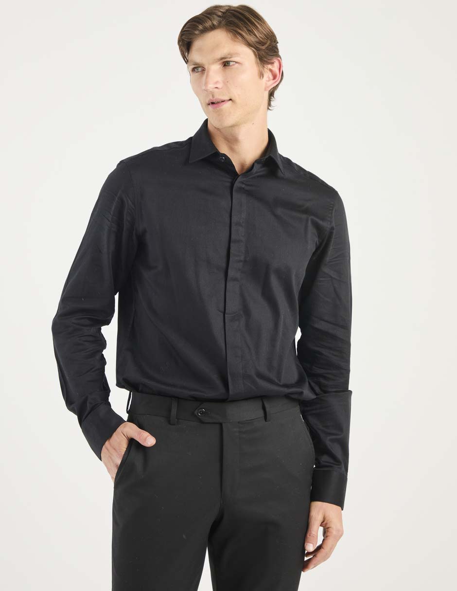 Camisa de vestir de algodón manga larga para hombre