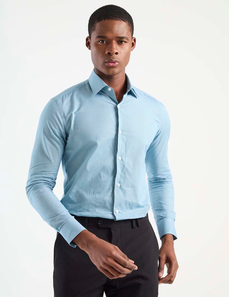 Camisa de vestir de algodón manga larga para hombre