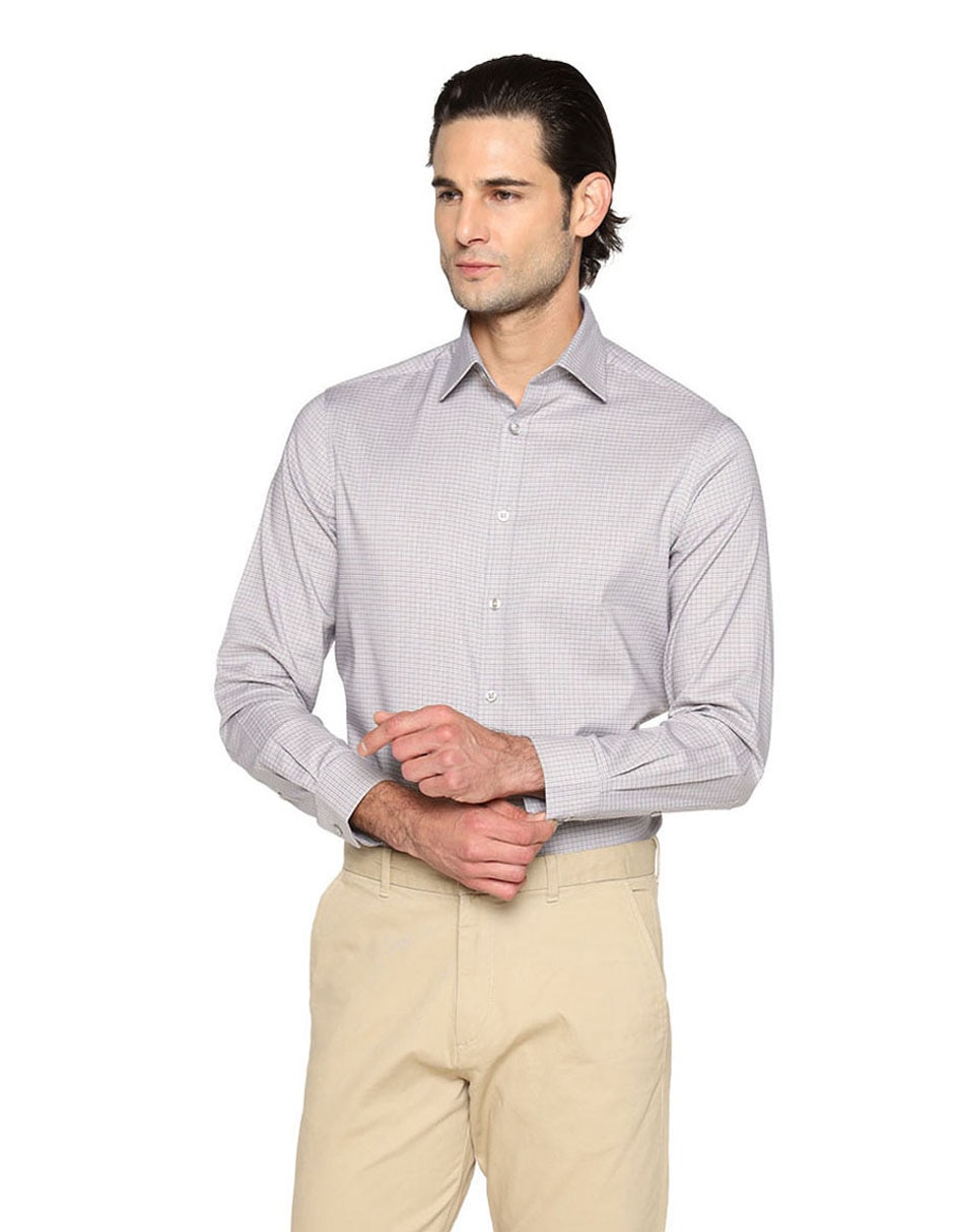 Camisa de vestir de algodón manga larga para hombre