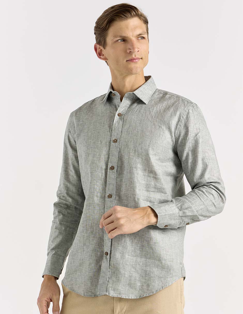 Camisa casual Calderoni de algodón manga larga para hombre