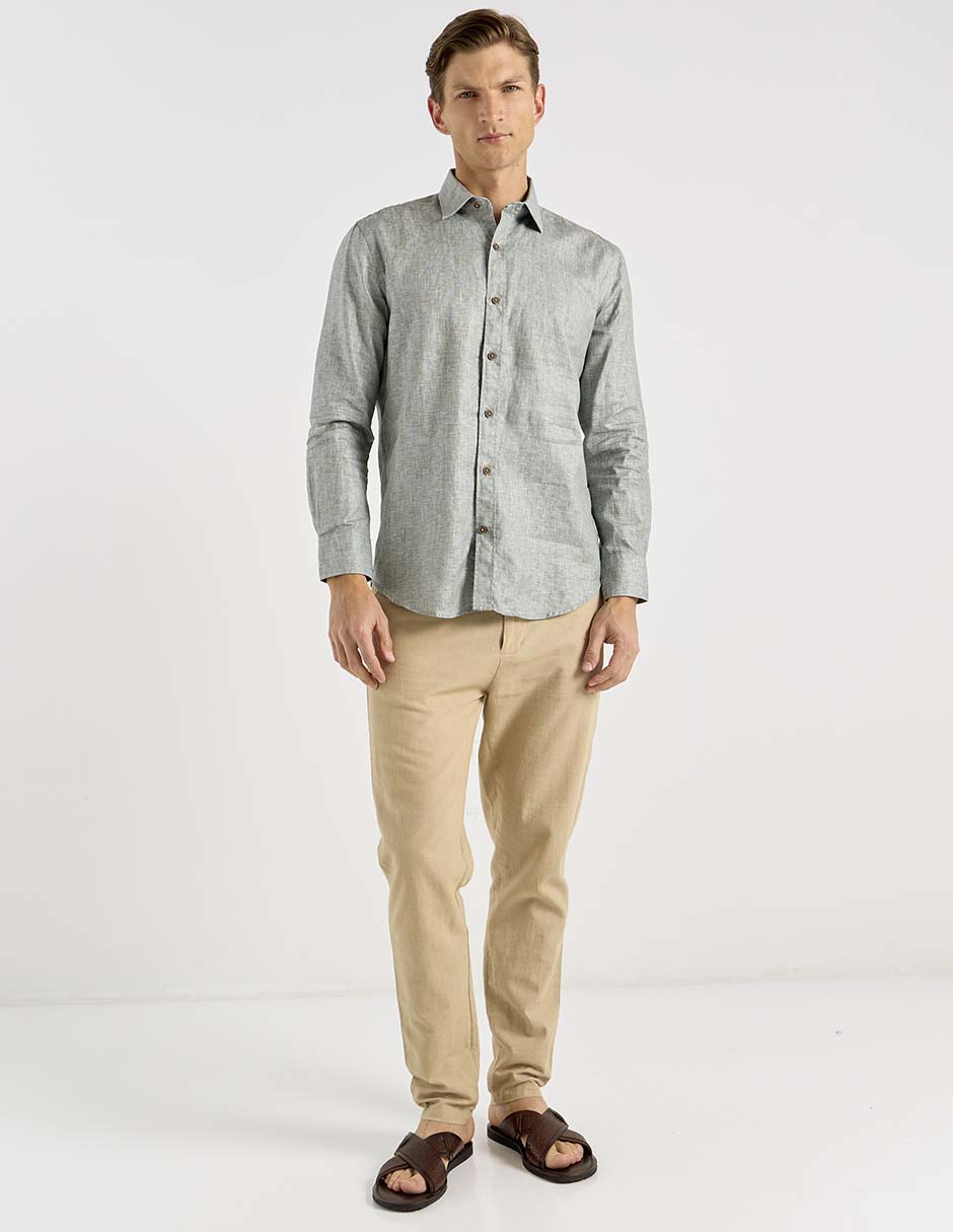 Camisa casual Calderoni de algodón manga larga para hombre