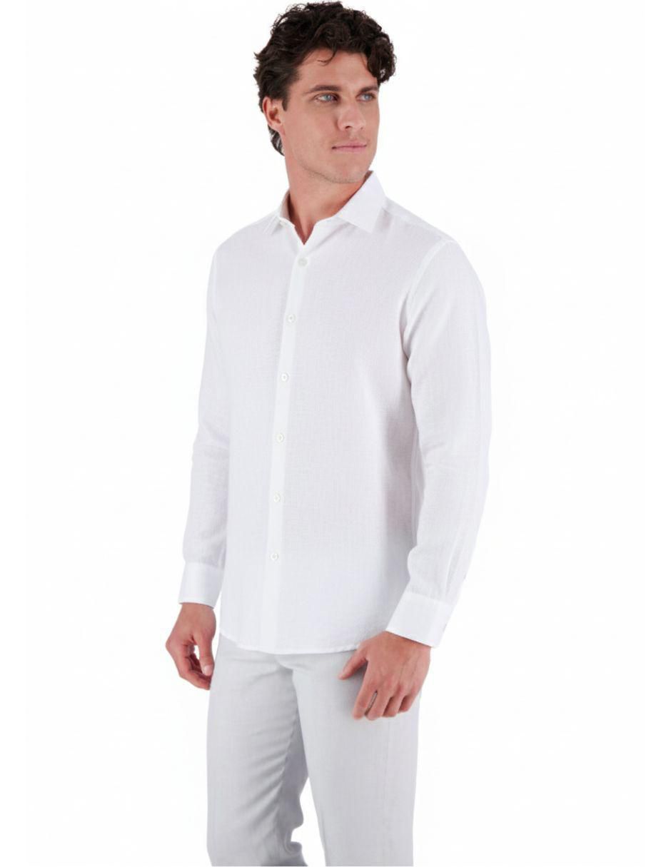 Camisa business casual manga larga para hombre
