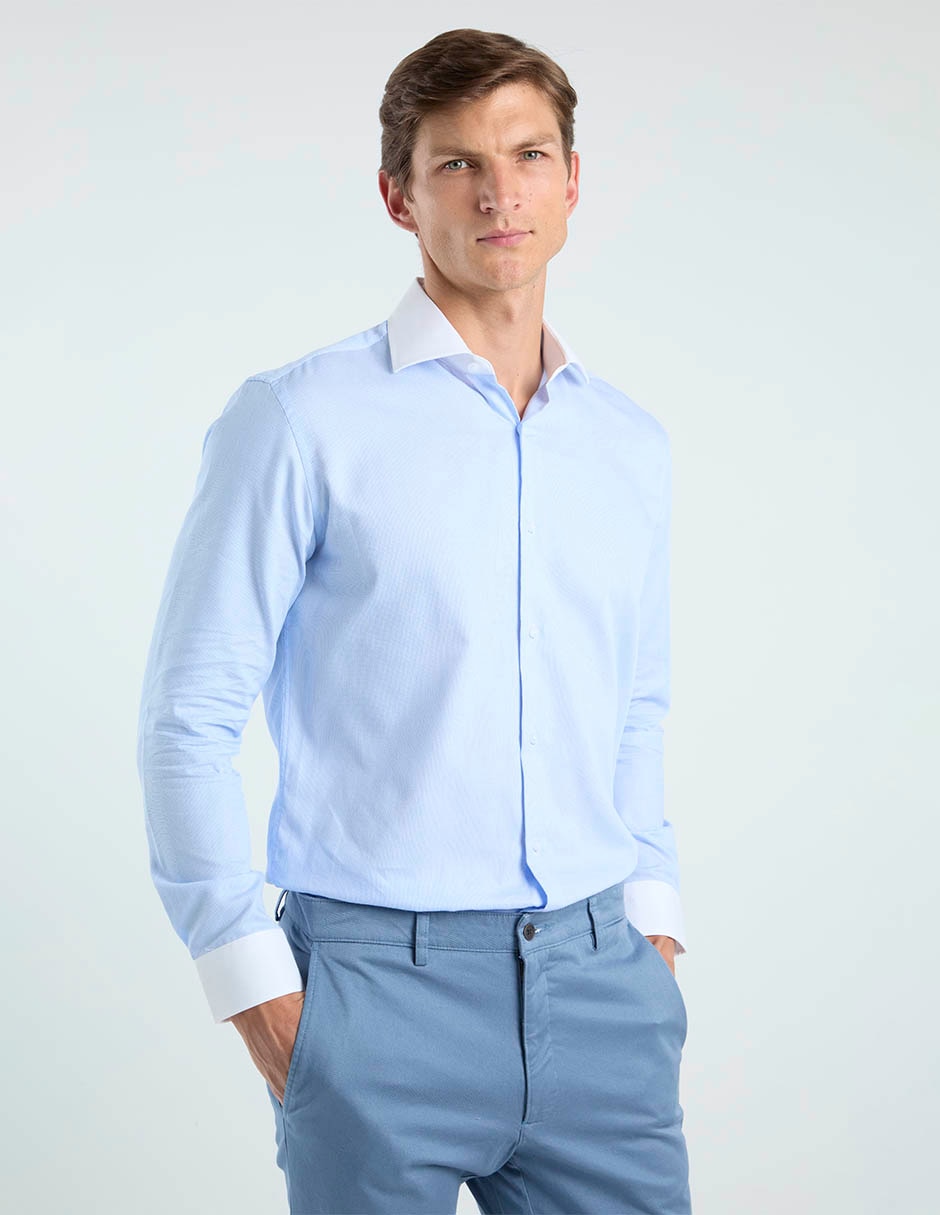 Camisa de vestir Puroego de algodón manga larga para hombre