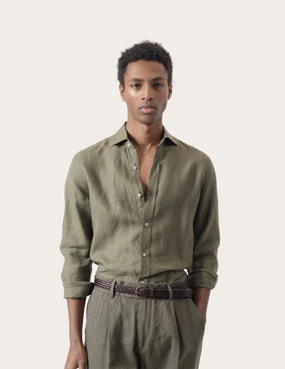 Camisa casual de lino manga larga para hombre