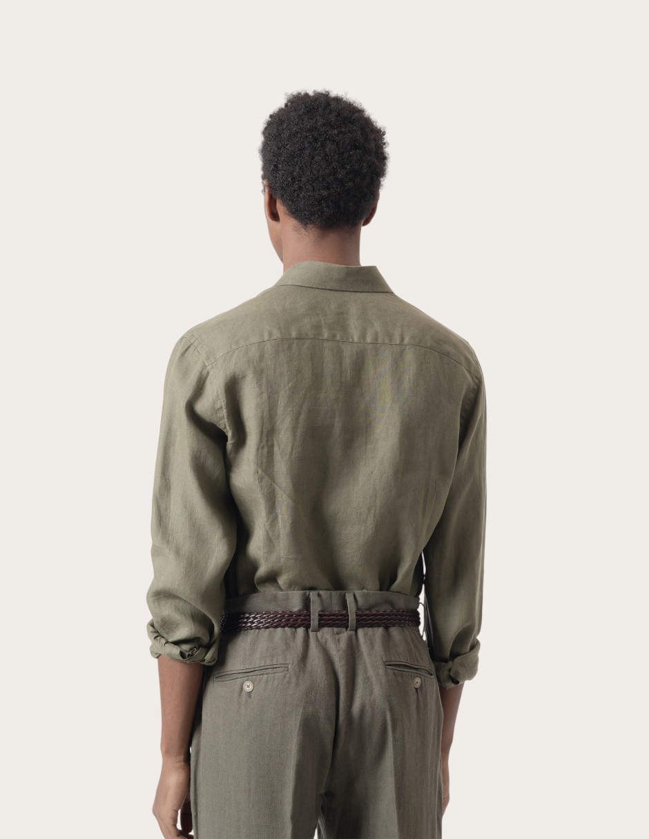 Camisa casual Puroego de lino manga larga para hombre