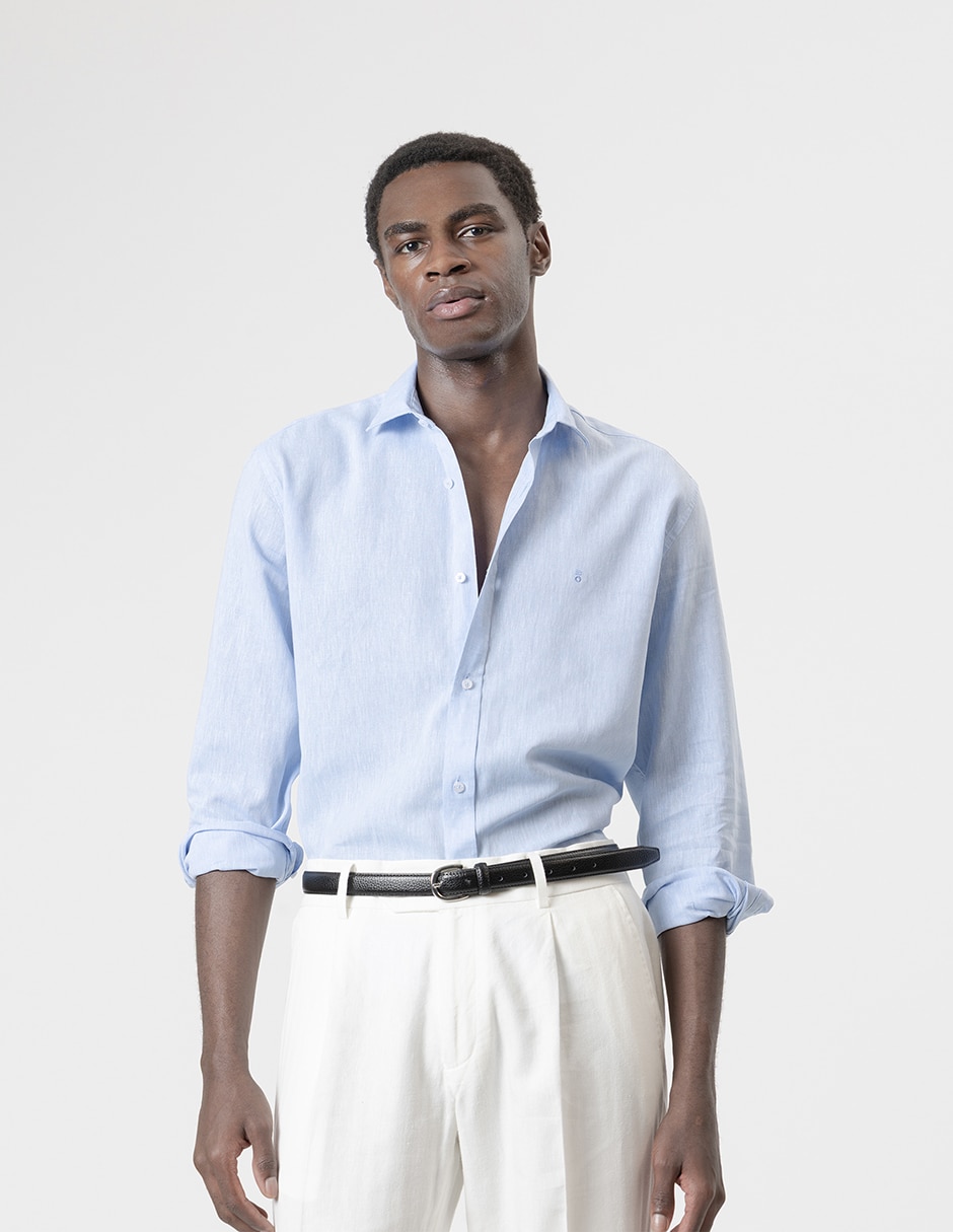 Camisa casual de lino manga larga para hombre