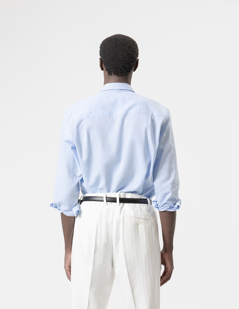 Camisa casual Puroego de lino manga larga para hombre