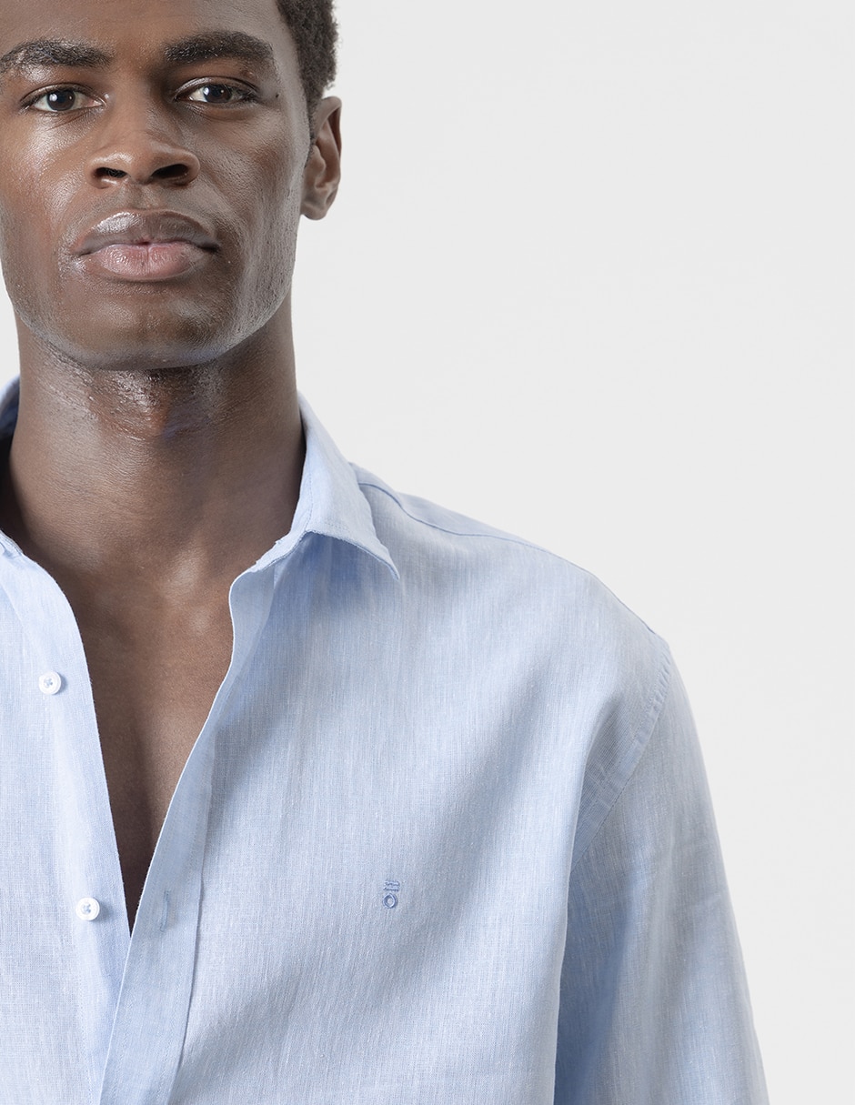 Camisa casual Puroego de lino manga larga para hombre