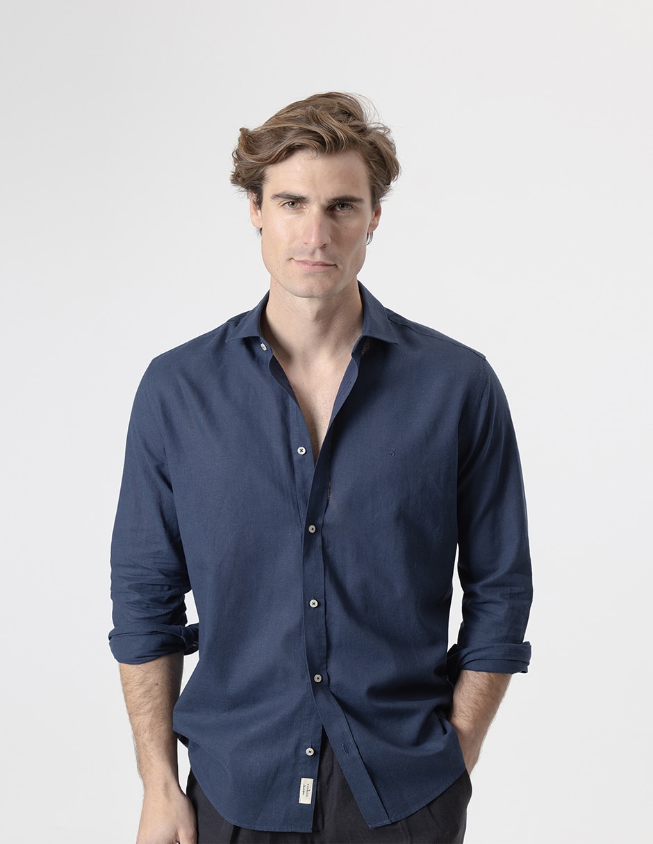 Camisa casual de lino manga larga para hombre Camisa casual de lino manga larga para hombre