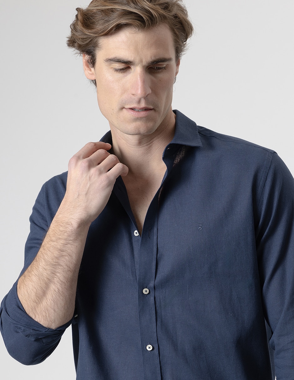 Camisa casual Puroego de lino manga larga para hombre