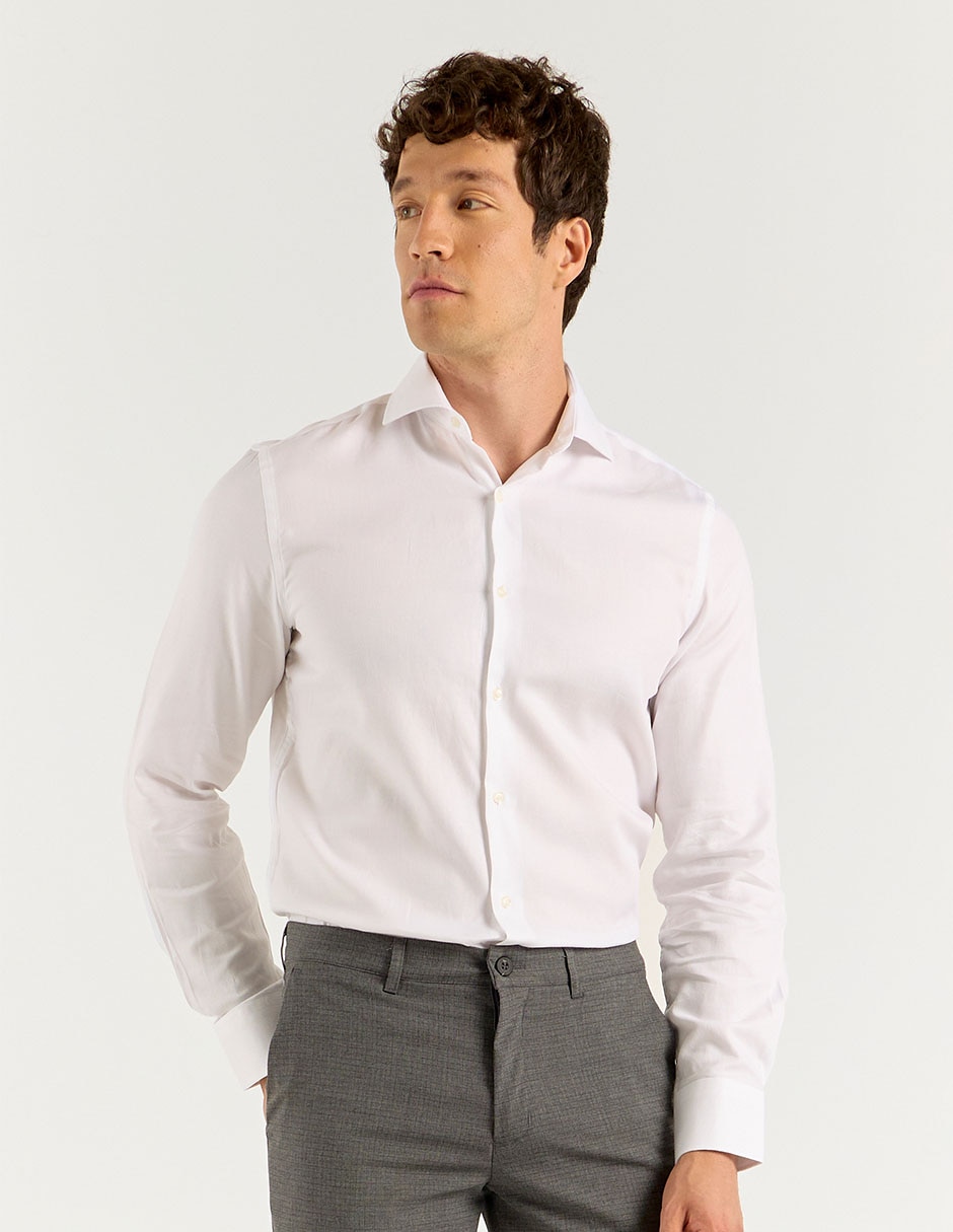 Camisa formal de algod—n manga larga para hombre 1