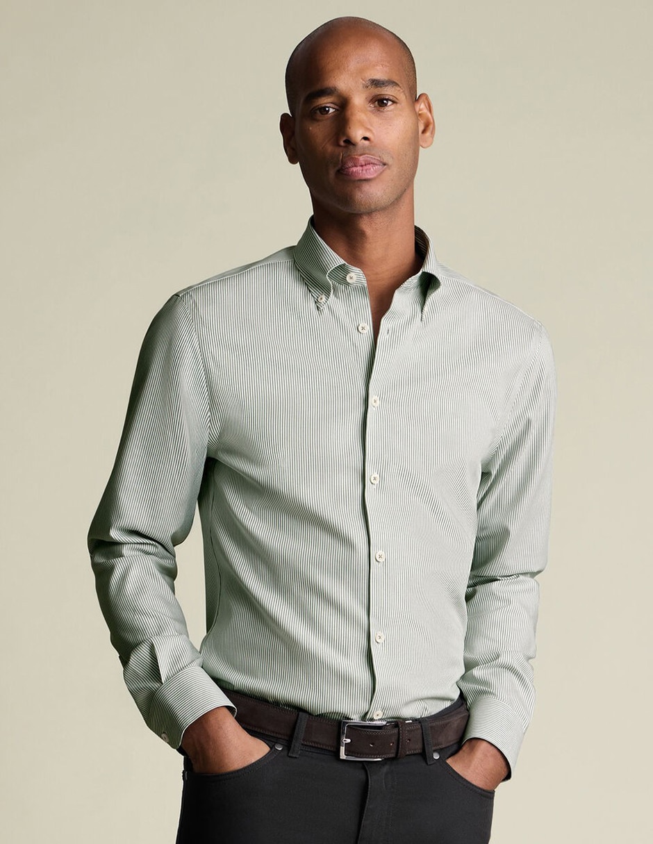 Camisa de vestir charles tyrwhitt de algodón manga larga para hombre