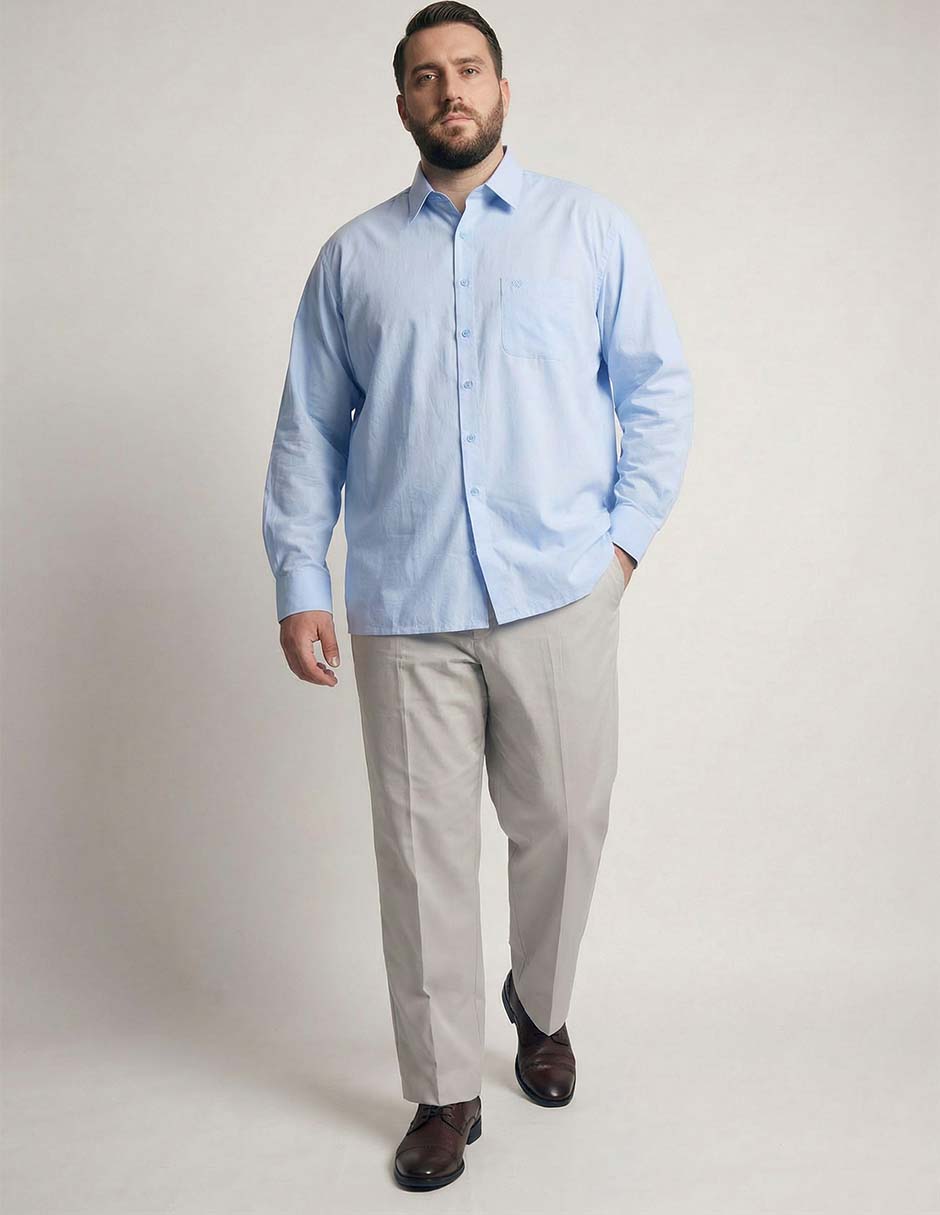 Camisa de vestir de algodón y lino manga larga para hombre
