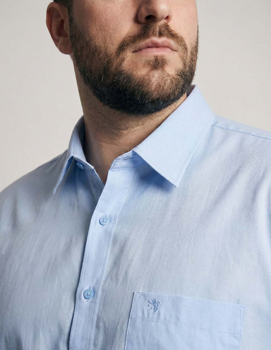Camisa de vestir de algodón y lino manga larga para hombre