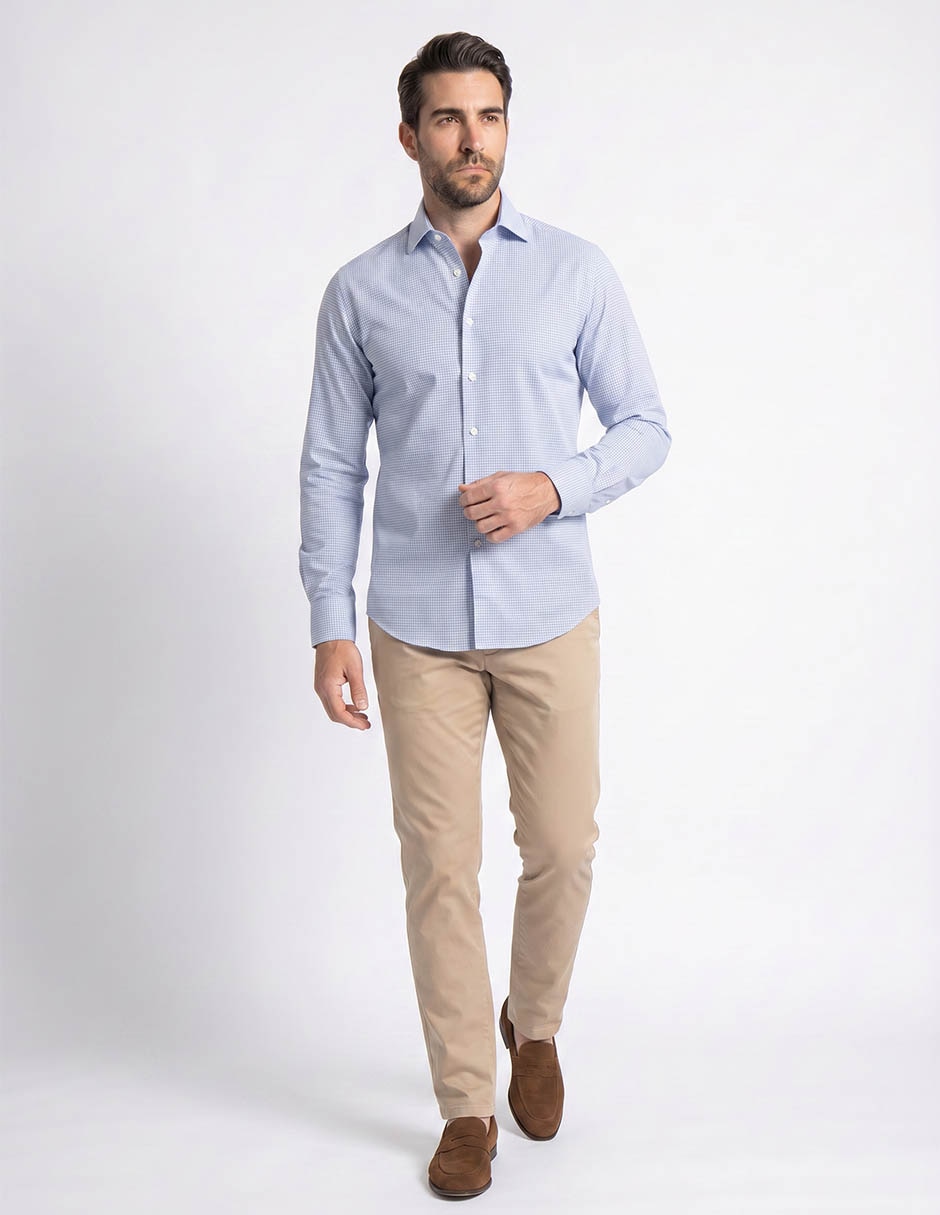 Camisa casual Calderoni de algodón manga larga para hombre