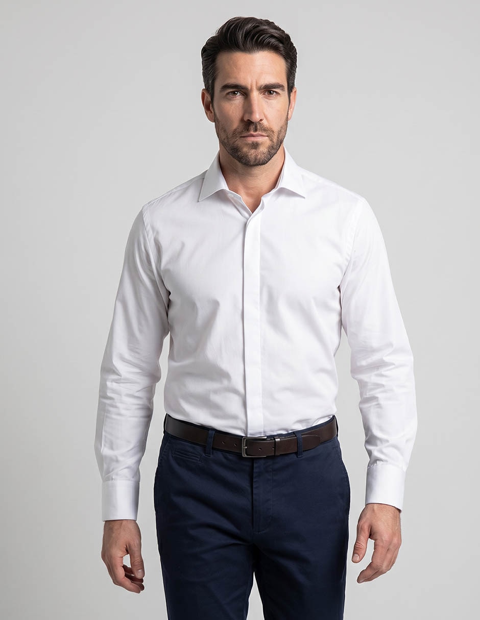 Camisa formal manchester y algodón manga larga para hombre