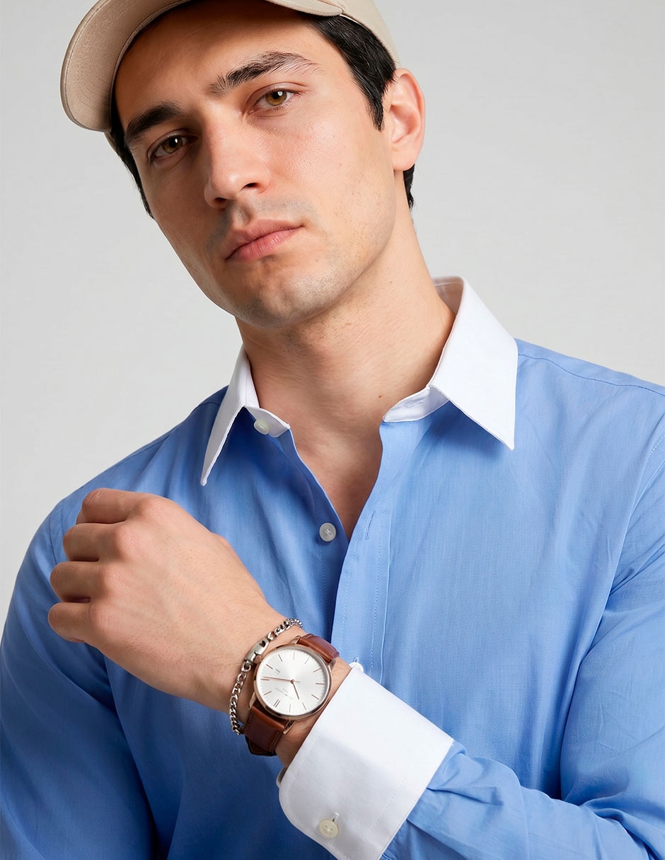 Camisa formal de algodón manga larga para hombre