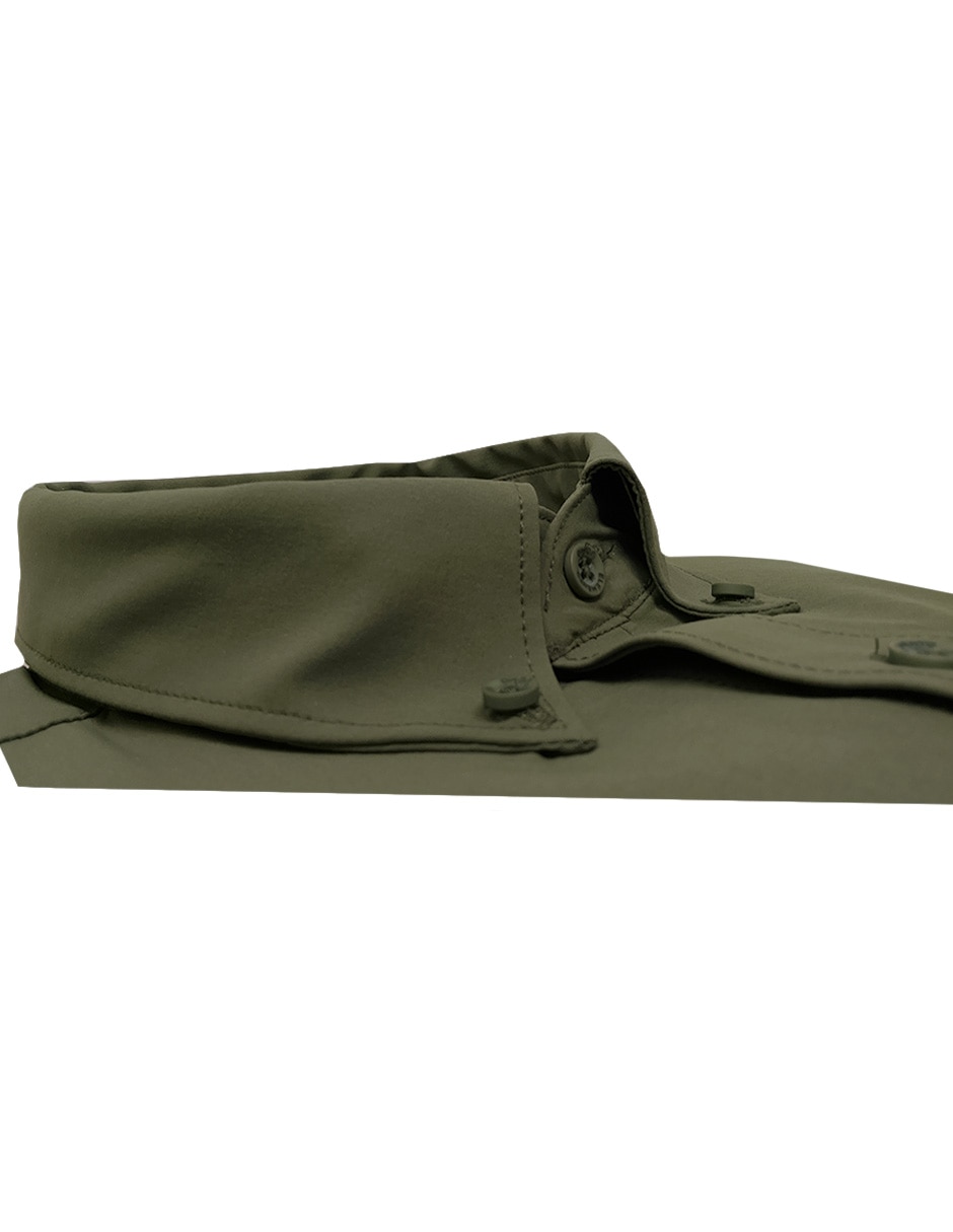 Camisa formal mezcla de materiales manga larga para hombre 4