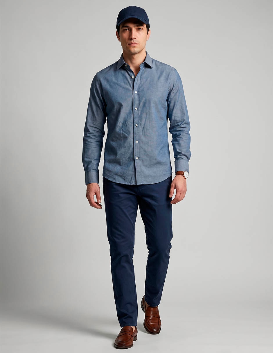 Camisa formal hilfiger de algodón manga larga para hombre