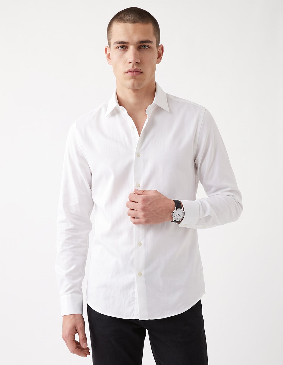 Camisa business casual de algodón manga larga para hombre
