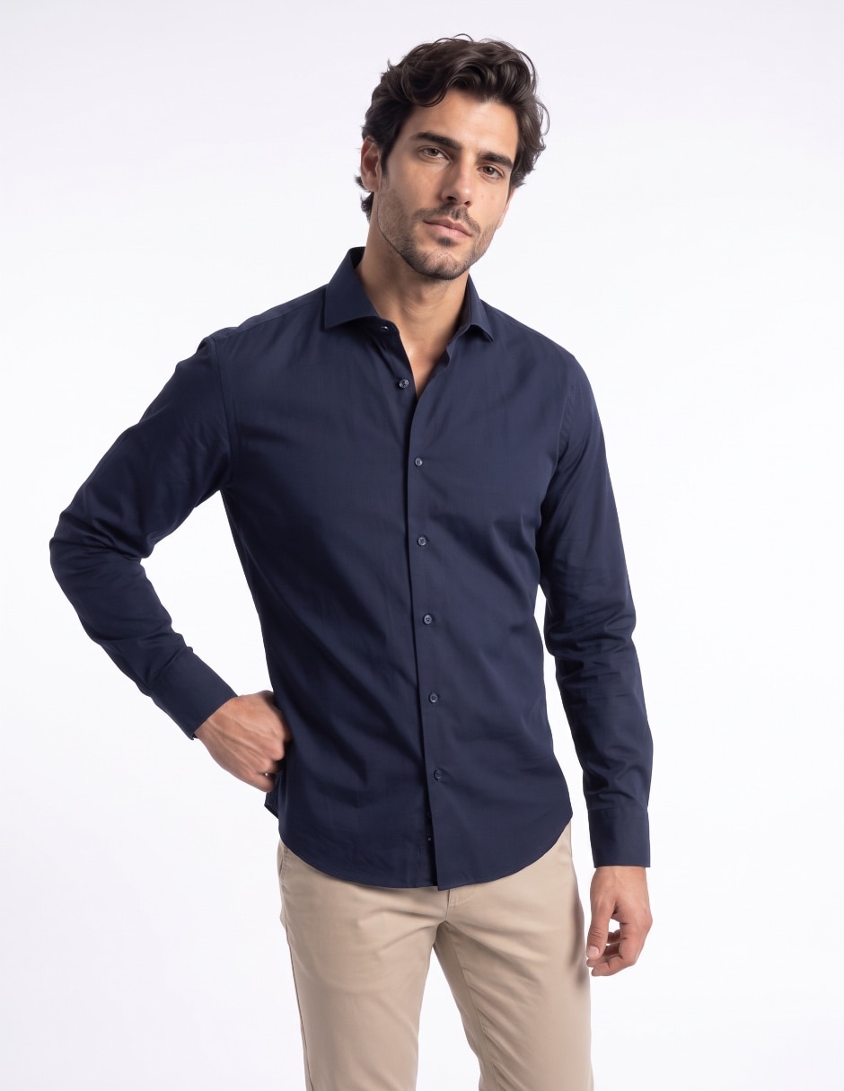 Camisa business casual de algodón manga larga para hombre