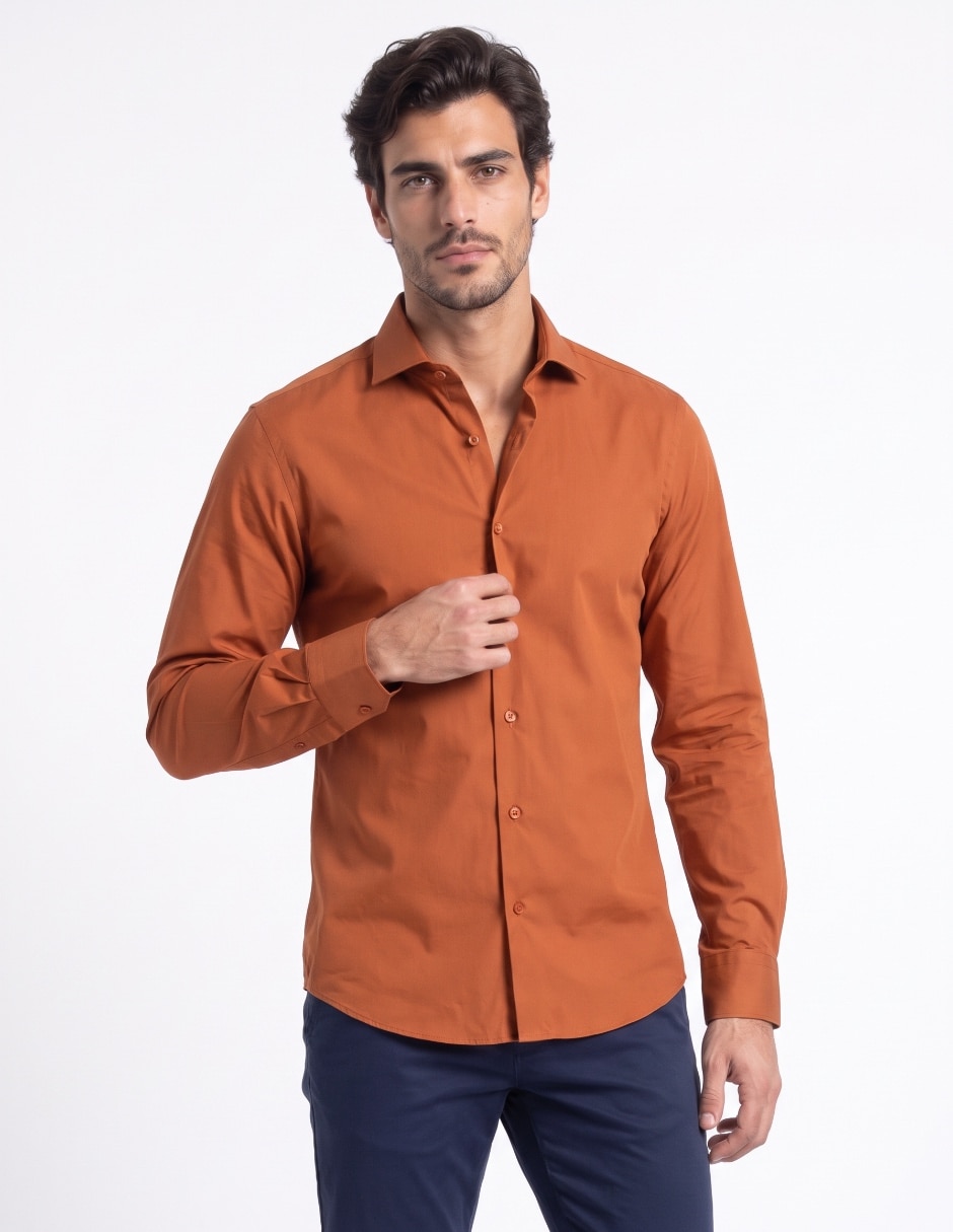 Camisa business casual de algodón manga larga para hombre
