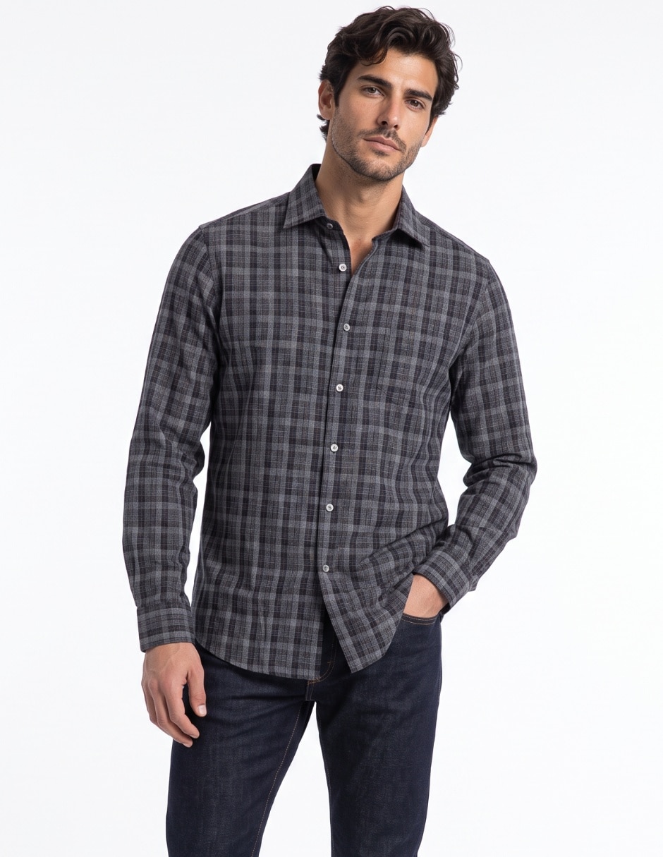 Camisa de vestir de algodón manga larga para hombre