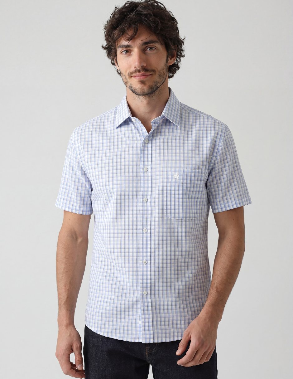 Camisa casual wrinkle de algodón manga corta para hombre