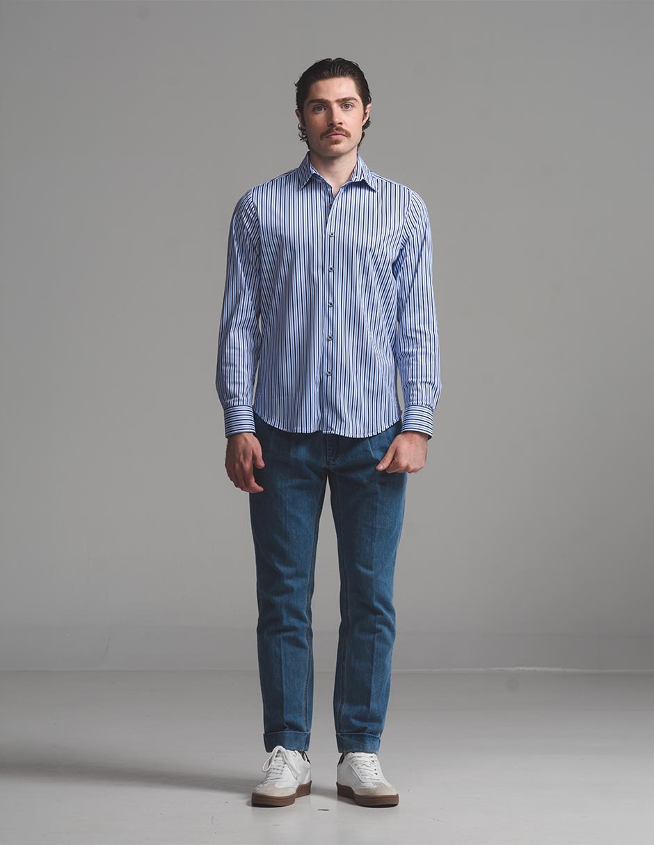 Camisa business casual essential manga larga para hombre